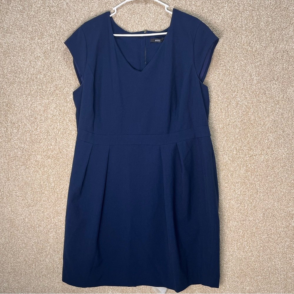 Imperfect Enlo dress size 20W Blue V-Neck Dress lined zipper‎ back small slit